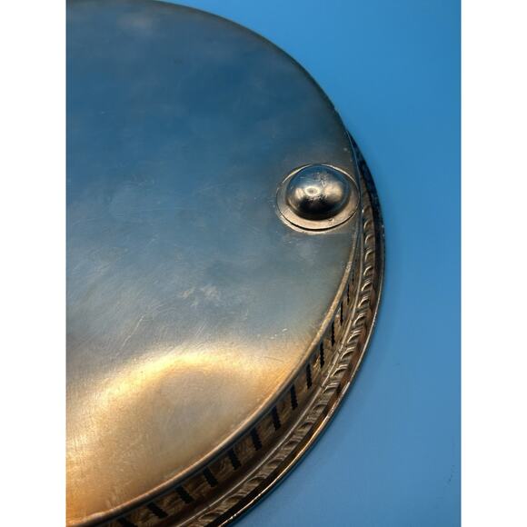 Antique Victorian Silver Plated Footed Serving Tray W/ Pierced Gallery Trim 10” - Picture 6 of 8